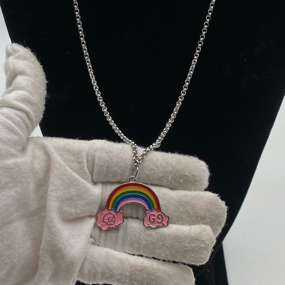 Gucci Full Inclusion Enamel Rainbow Ghost Pendant Necklace With Gift Bag & Box - Picture 15 of 16